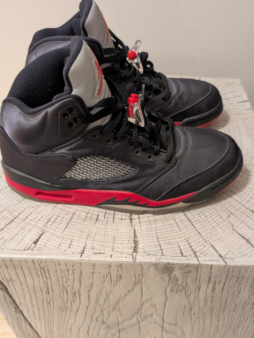 Men's Jordan 5 (2019) Black and Red (Satin) Shoes Worn Only A Few Times No Box